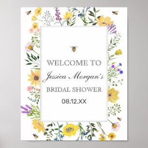 Watercolor Bee And Delicate Wildflower Baby Shower Poster