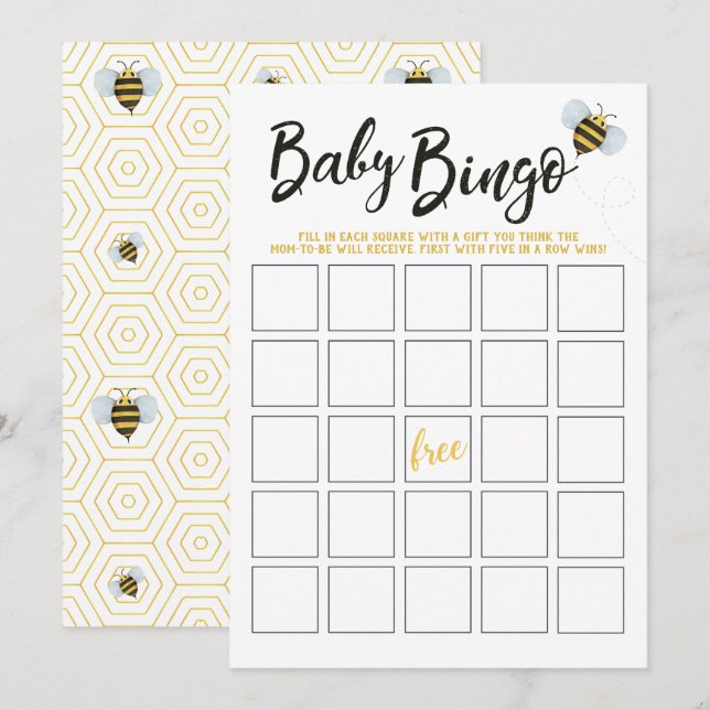 Watercolor Bee Baby Shower Bingo Invitation (Front/Back)