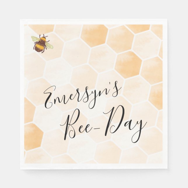 Watercolor Bee Birthday Napkin (Front)