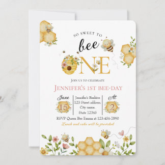 Watercolor Bee First Birthday Invitation