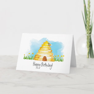 Watercolor Bee Happy Birthday Card