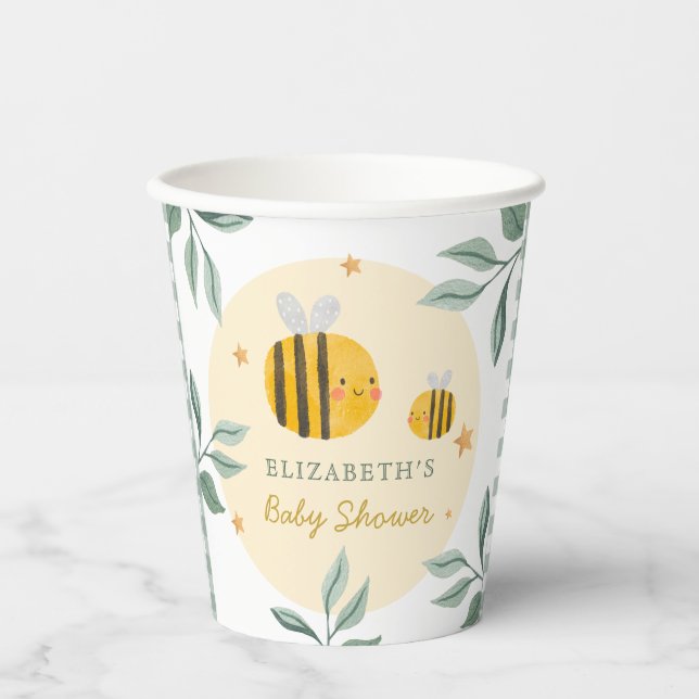Watercolor Bee Honey Sweet  Baby Shower Paper Cups (Front)