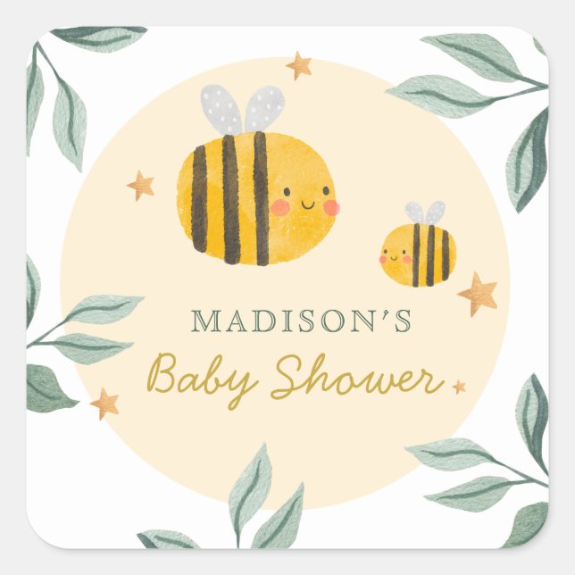 Watercolor Bee Honey Sweet  Baby Shower Square Sticker (Front)