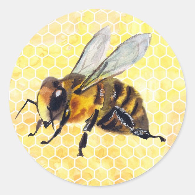Watercolor Bee on Honeycomb Stickers (Front)