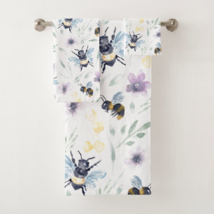 Watercolor Bee Pattern Bath Towel Set