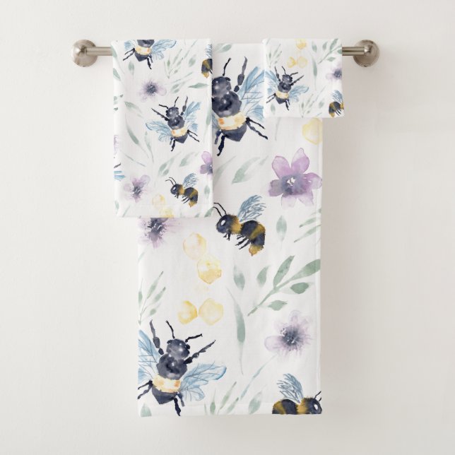 Watercolor Bee Pattern Bath Towel Set (Insitu)