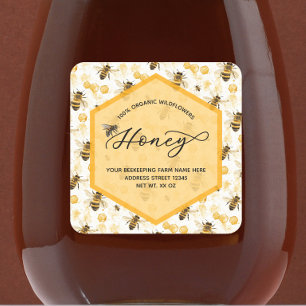 Watercolor Bee pattern Honey Jar Labels 