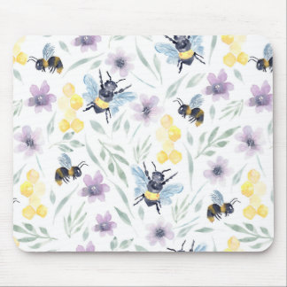 Watercolor Bee Pattern Mouse Pad