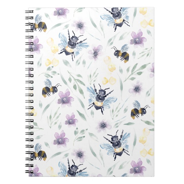 Watercolor Bee Pattern Notebook (Front)