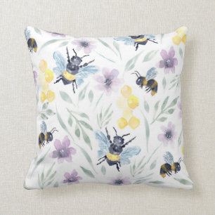 Watercolor Bee Pattern Throw Pillow