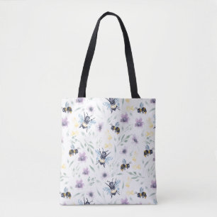 Watercolor Bee Pattern Tote Bag