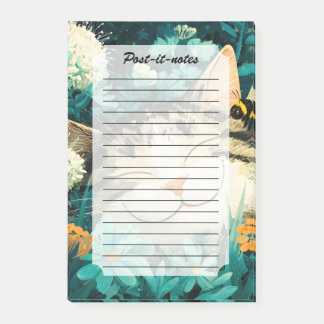 Watercolor Bee Sleeping Cat Flower Garden Post-it Notes