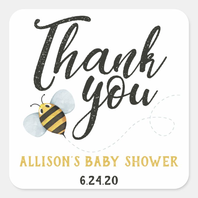 Watercolor Bee Thank You Stickers (Front)