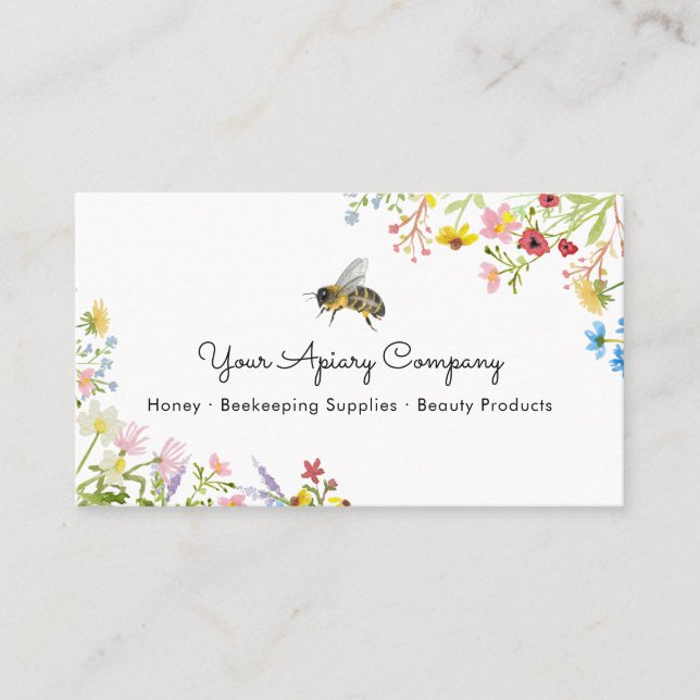 Watercolor Bee Wildflower Apiary Business Card (Front)