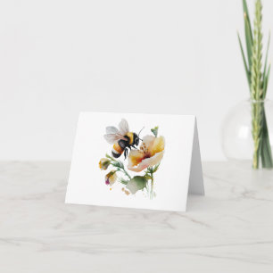 Watercolor Bee with Pale Yellow Flowers BLANK Card