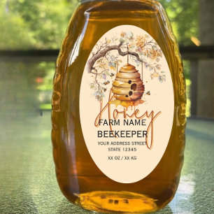 Watercolor Beehive 32 oz Queenline Honey Jar Label