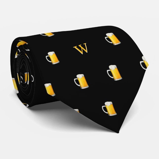 Watercolor Beer Mug Cider Drinker Monogram Black Tie (Rolled)