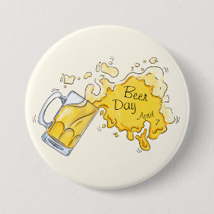 Watercolor Beer Splashing for Beer Day 3 Inch Round Button