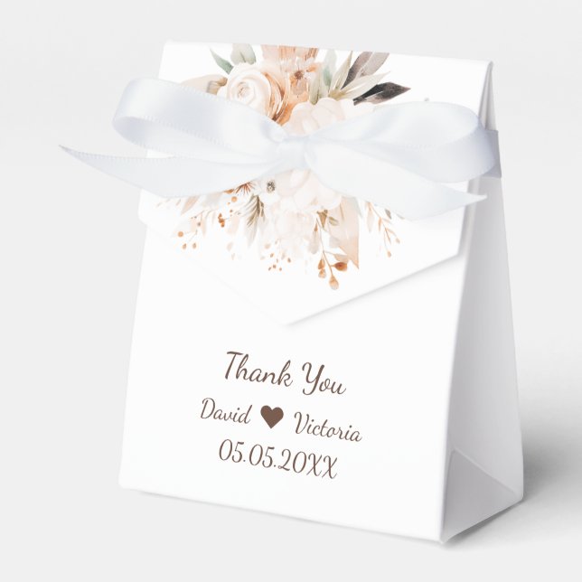 Watercolor beige and gold floral favor box (Front Side)