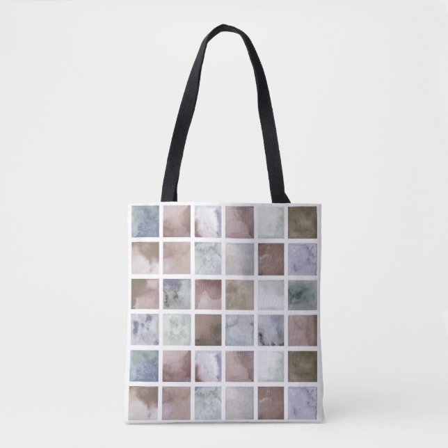 Watercolor . Beige and grey squares . Tote Bag (Front)