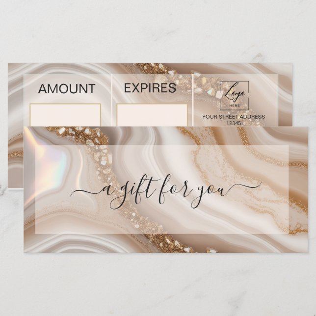 Watercolor beige Gold Gift Certificate (Front/Back)