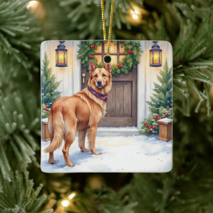 Watercolor Belgian Laekenois Farmhouse Christmas Ceramic Ornament