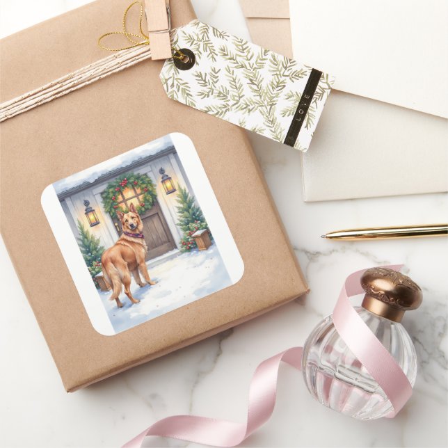 Watercolor Belgian Laekenois Farmhouse Christmas Square Sticker (Gifting)