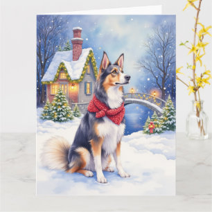 Watercolor Belgian Sheepdog Winter Christmas Card
