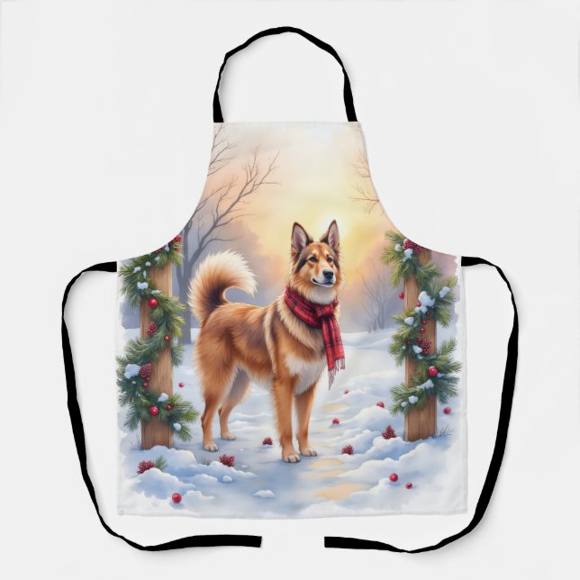 Watercolor Belgian Tervuren Garland Christmas Apron (Front)