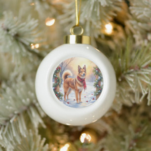 Watercolor Belgian Tervuren Garland Christmas Ceramic Ball Christmas Ornament