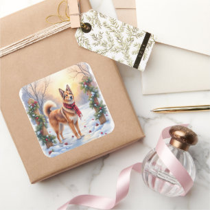 Watercolor Belgian Tervuren Garland Christmas Square Sticker