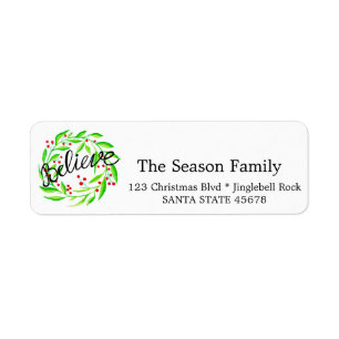 watercolor believe Christmas holly address