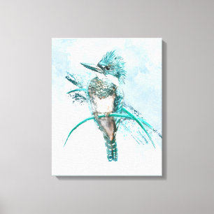 Watercolor Belted Kingfisher Bird Animal Canvas Print