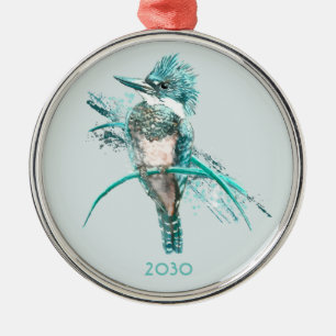 Watercolor Belted Kingfisher Bird Animal Metal Ornament