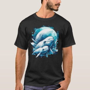 Watercolor Beluga Mom And Baby White Whale T-Shirt