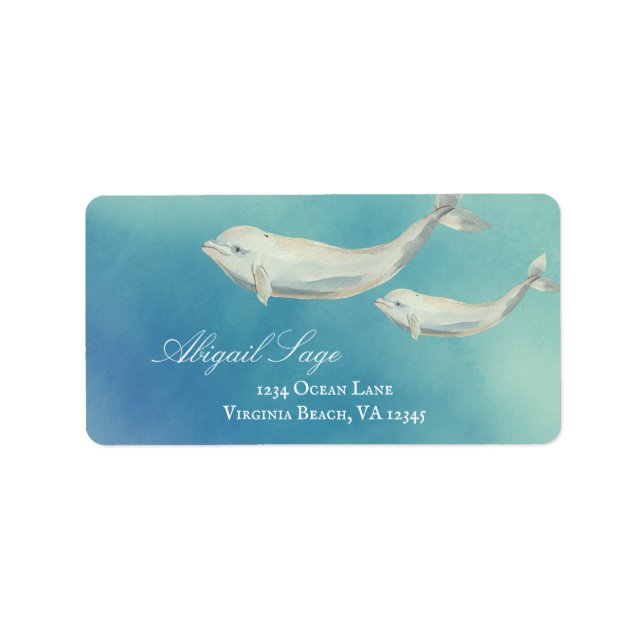Watercolor Beluga Whale Mom and Calf Address Label (Front)