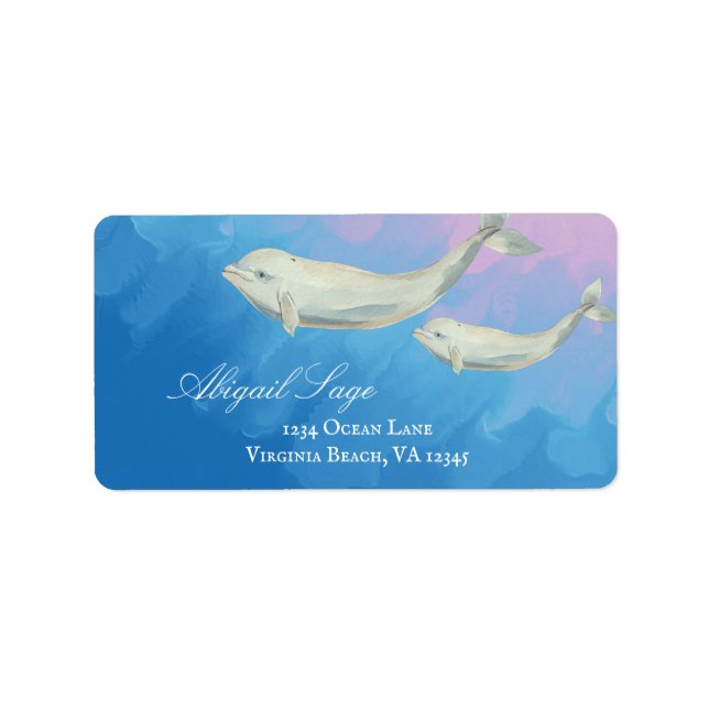 Watercolor Beluga Whale Mom and Calf Address Label (Front)