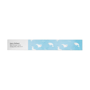 Watercolor Beluga Whale Pattern in Blue Wraparound Address Label