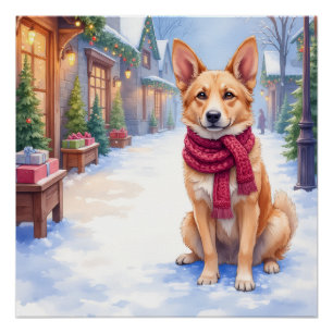 Watercolor Berger Picard Village Square Christmas  Poster