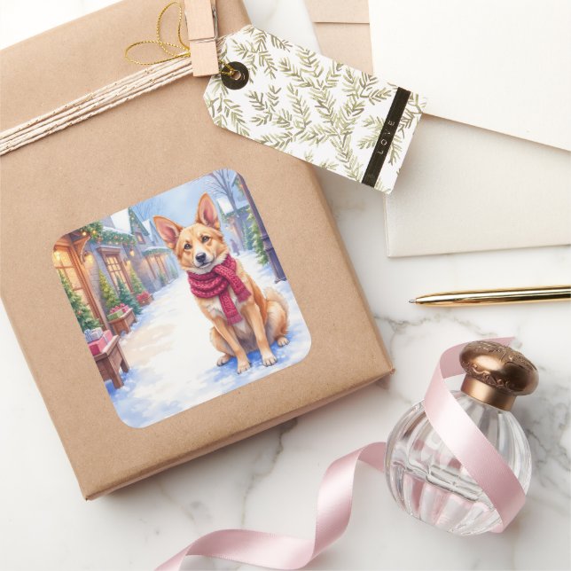 Watercolor Berger Picard Village Square Christmas  Square Sticker (Gifting)