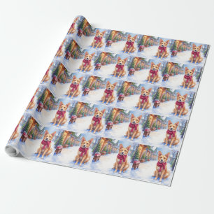 Watercolor Berger Picard Village Square Christmas  Wrapping Paper