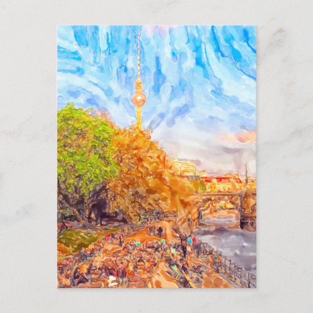 Watercolor Berlin. Evening mood in Monbijoupark Postcard (Front)