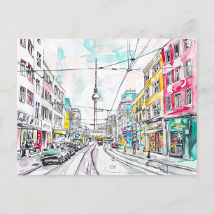 Watercolor Berlin Mitte and TV Tower Postcard