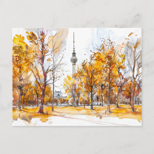 Watercolor Berlin Mitte Autumn TV Tower Postcard