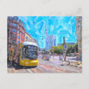 Watercolor Berlin. Streetcar at Hackescher Markt.  Postcard