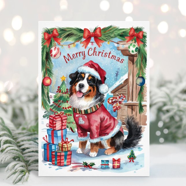 Watercolor Bernese Mountain Dog Christmas Card (Bernese Mountain Dog Christmas Card)