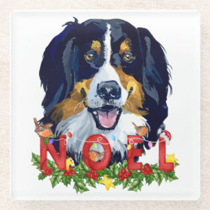 Watercolor Bernese Mountain Dog Christmas   Glass Coaster