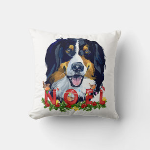 Watercolor Bernese Mountain Dog Christmas Throw Pillow