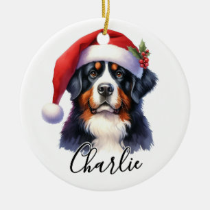 Watercolor Bernese Mountain Dog Personalized Ceramic Ornament