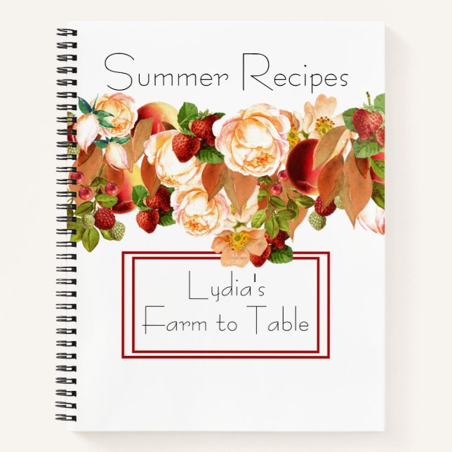 Watercolor Berries and Flowers Recipe Organizer Notebook (Front)